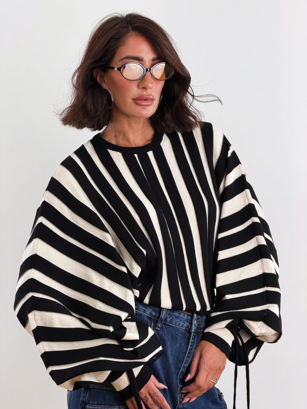 Maglia a righe black e White 15699