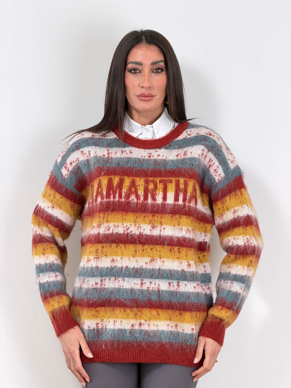 Maxi Pull righe azzurro/rosso M009
