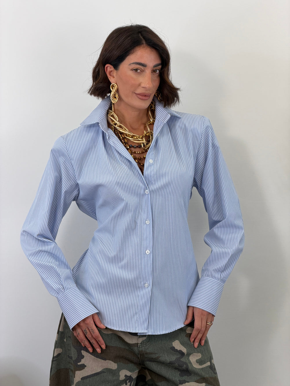 Camicia Microrighe Celeste 7209